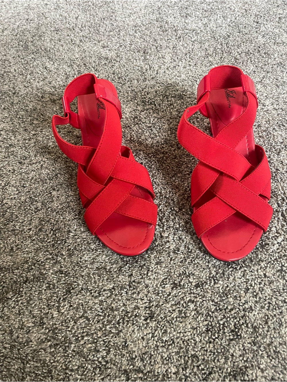 Jaclyn Smith Red Crisscross Elastic Strap Sandals